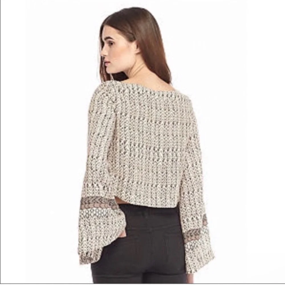FREE PEOPLE Stars Aligned Bell Sleeve Crop Top long sleeve Boho Chic Large
